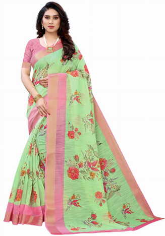 MGC Linen Green Colour Saree With Blouse Piece Sp591