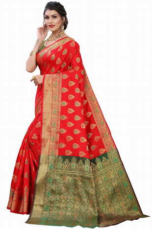 MGC Silk Red colour saree with blouse piece SP666