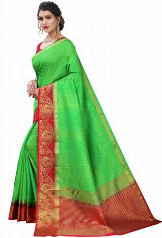 MGC Silk Green colour saree with blouse piece SP716