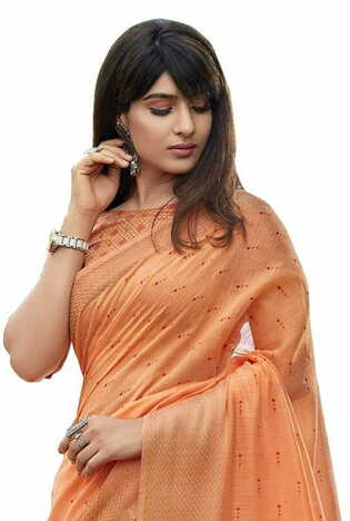 MGC Cotton Peach colour saree with blouse piece SP800