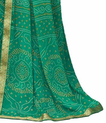 Chiffon Turquoise Color Saree With Blouse Piece by MGC