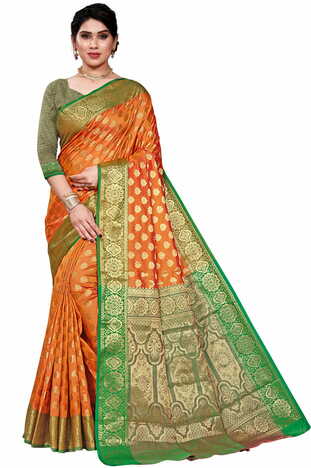 MGC Jacquard Silk Orange Colour Saree With Blouse Piece SP408