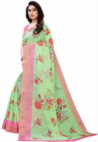 MGC Linen Green Colour Saree With Blouse Piece Sp591