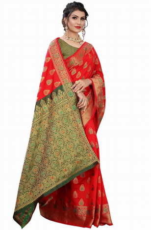 MGC Silk Red colour saree with blouse piece SP666