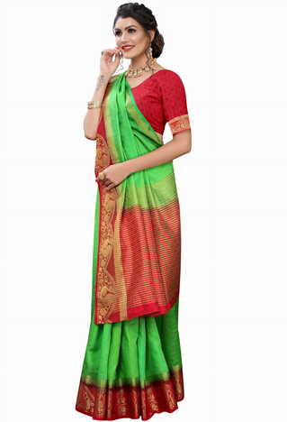 MGC Silk Green colour saree with blouse piece SP716