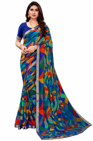 MGC Chiffon Blue colour saree with blouse piece SP977