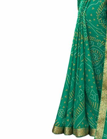 Chiffon Turquoise Color Saree With Blouse Piece by MGC