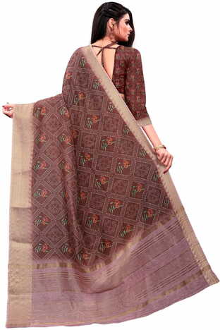 MGC Banarasi Linen Brown coloue sarees with blouse piece SP346