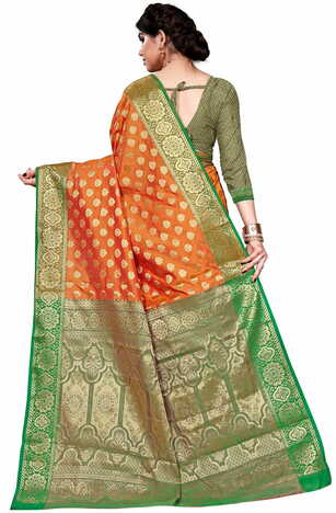 MGC Jacquard Silk Orange Colour Saree With Blouse Piece SP408