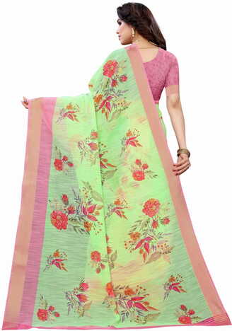 MGC Linen Green Colour Saree With Blouse Piece Sp591