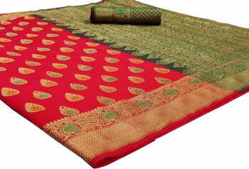 MGC Silk Red colour saree with blouse piece SP666