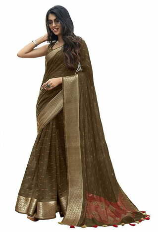 MGC Cotton Brown colour saree with blouse piece SP801