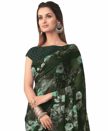 Georgette Green Color Saree With Blouse Piece by MGC