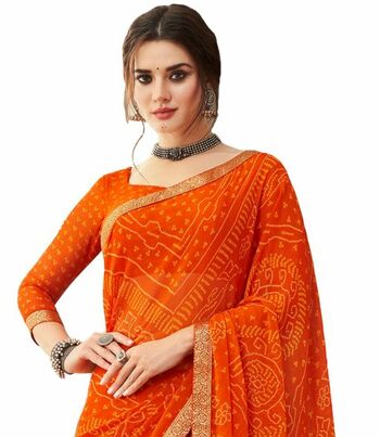 Chiffon Orange Color Saree With Blouse Piece by MGC