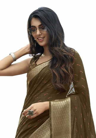 MGC Cotton Brown colour saree with blouse piece SP801