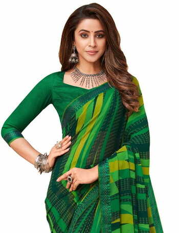 MGC Georgette Green colour saree with blouse piece SP914