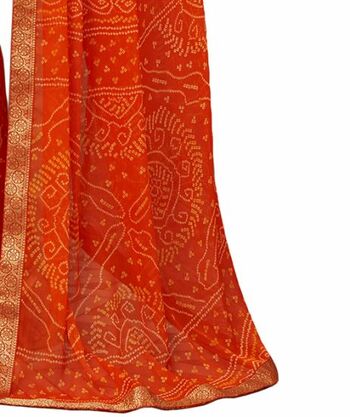 Chiffon Orange Color Saree With Blouse Piece by MGC