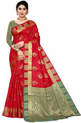 MGC Jacquard Silk Maroon Colour Saree With Blouse Piece SP410