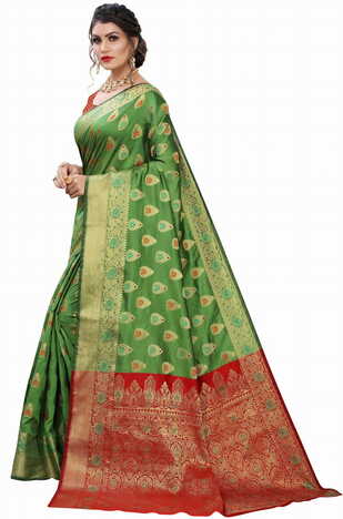 MGC Silk Green colour saree with blouse piece SP667