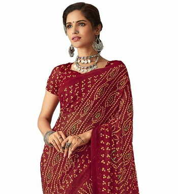 MGC Chiffon Maroon colour saree with blouse piece SP866