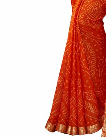 Chiffon Orange Color Saree With Blouse Piece by MGC