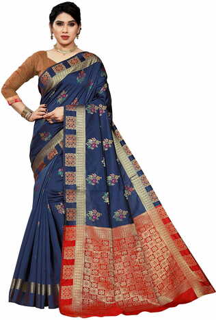 MGC Jacquard Silk Blue Colour Saree With Blouse Piece SP411