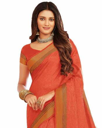 MGC Tussar Silk Orange colour saree with blouse piece SP719