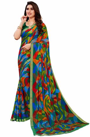 MGC Chiffon Green colour saree with blouse piece SP979