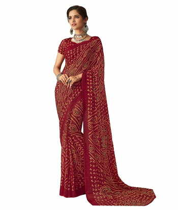 MGC Chiffon Maroon colour saree with blouse piece SP866