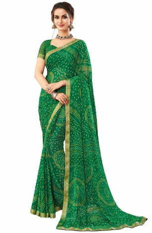 Chiffon Green Color Saree With Blouse Piece by MGC