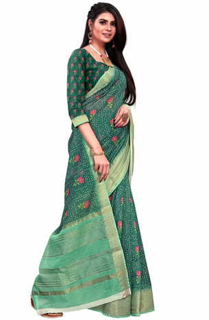 MGC Banarasi Linen Green coloue sarees with blouse piece SP347