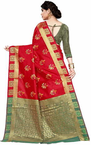 MGC Jacquard Silk Maroon Colour Saree With Blouse Piece SP410