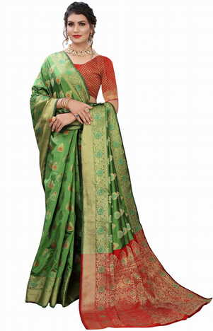 MGC Silk Green colour saree with blouse piece SP667