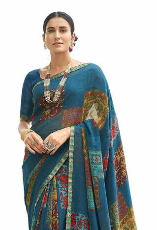 MGC Pure Georgette Blue  colour saree with blouse piece SP802