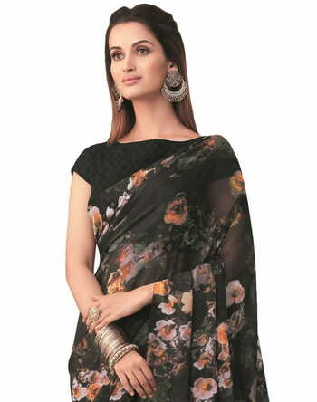 Georgette Black Color Saree With Blouse Piece by MGC