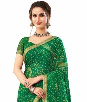 Chiffon Green Color Saree With Blouse Piece by MGC