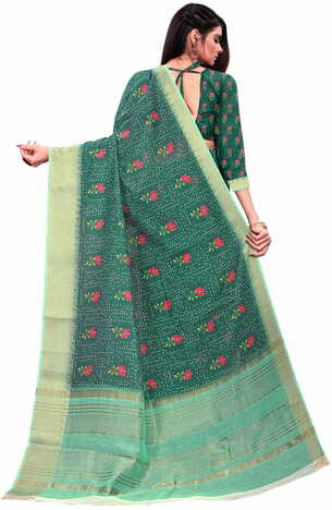 MGC Banarasi Linen Green coloue sarees with blouse piece SP347