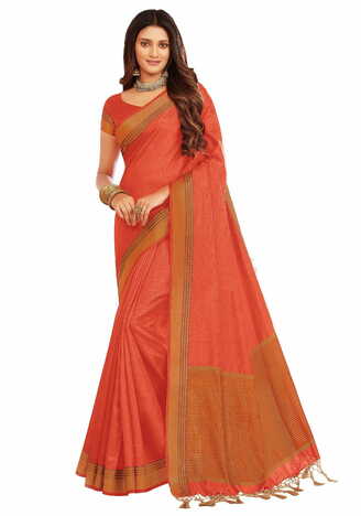 MGC Tussar Silk Orange colour saree with blouse piece SP719