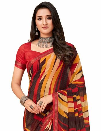 MGC Georgette Multicolor colour saree with blouse piece SP915