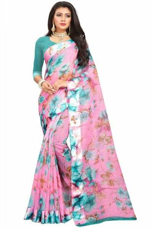 MGC Linen Pink Colour saree with blouse Piece  SP263