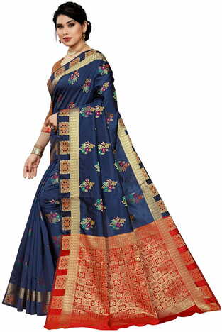 MGC Jacquard Silk Blue Colour Saree With Blouse Piece SP411