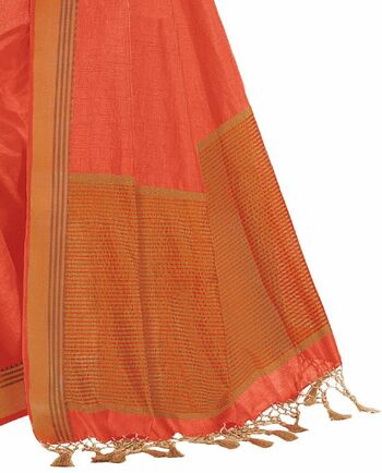 MGC Tussar Silk Orange colour saree with blouse piece SP719