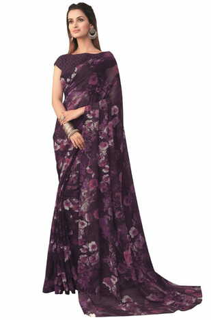 Georgette Purple Color Saree With Blouse Piece by MGC