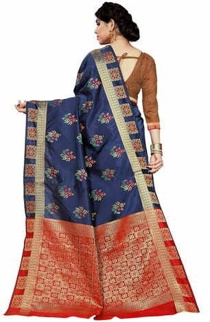 MGC Jacquard Silk Blue Colour Saree With Blouse Piece SP411