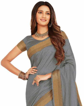 MGC Tussar Silk Grey colour saree with blouse piece SP720