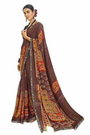 MGC Pure Georgette Brown colour saree with blouse piece SP803