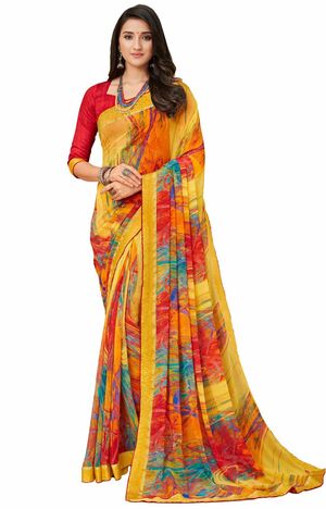 MGC Georgette Multicolor colour saree with blouse piece SP916