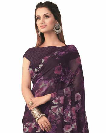 Georgette Purple Color Saree With Blouse Piece by MGC