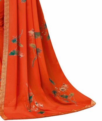 Georgette Orange Color Saree With Blouse Piece by MGC