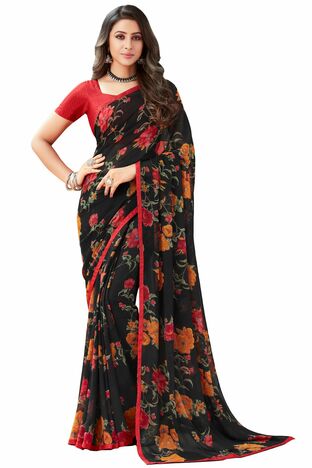 MGC Georgette Black colour saree with blouse piece SP920